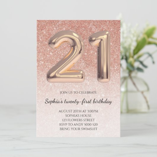 21ste meisje: Roos goudglitter elegant Kaart (Staand voorkant)