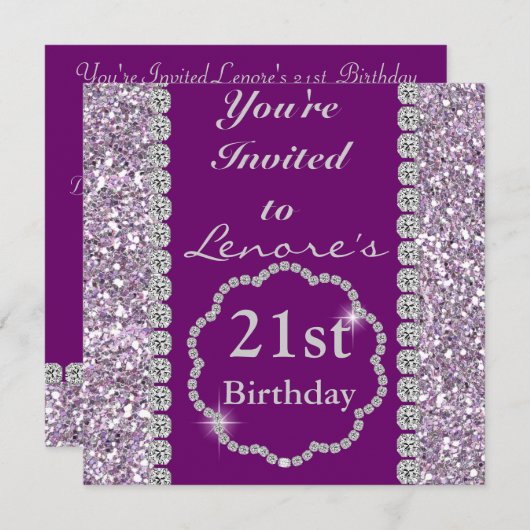 21ste PAARSE BLOKKERING-uitnodiging voor een feest Kaart (Voorkant / Achterkant)