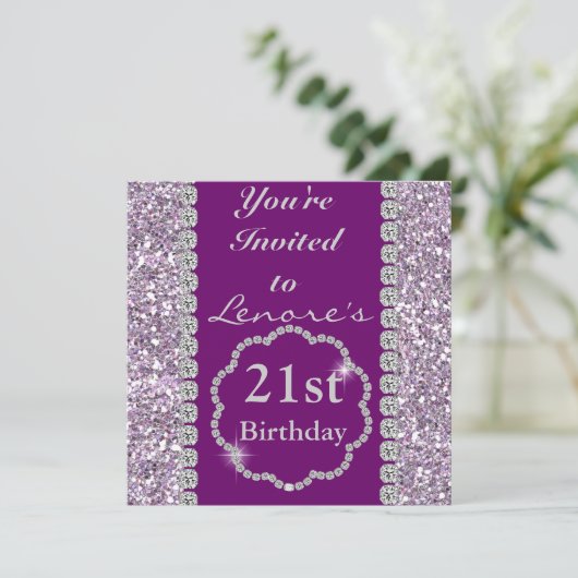 21ste PAARSE BLOKKERING-uitnodiging voor een feest Kaart (Staand voorkant)