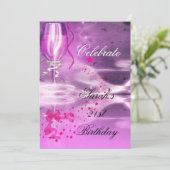 21ste Paarse Champagne Glass Bow van Birthday Kaart (Staand voorkant)