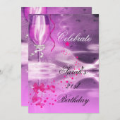 21ste Paarse Champagne Glass Bow van Birthday Kaart (Voorkant / Achterkant)