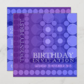 21ste Paarse Funky Stippen Pattern Birthday Invita Kaart (Voorkant / Achterkant)