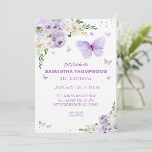 21ste Paarse goudvlinder van Birthday Kaart (Staand voorkant)