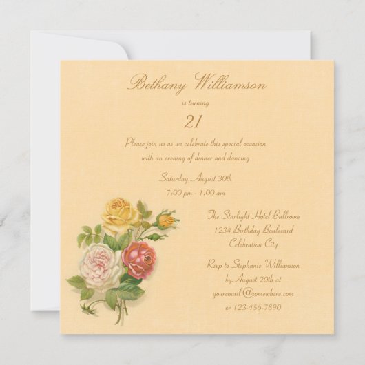 21ste  Rozen van de Birthday Party Kaart (Achterkant)