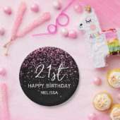 21ste Sparkling Hot Pink Glitter Zwart Verjaardag Papieren Bordje (Feest)