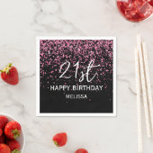 21ste Sparkling Hot Pink Glitter Zwart Verjaardag Servet (Insitu)