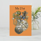 21ste Steampunk Birthday Kaart (Staand voorkant)