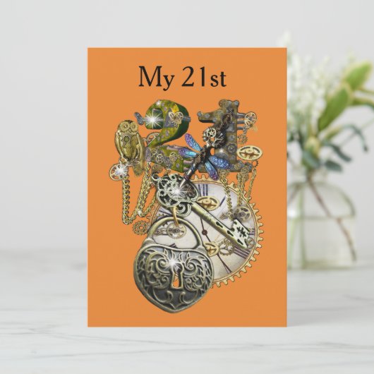 21ste Steampunk Birthday Kaart (Staand voorkant)