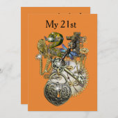 21ste Steampunk Birthday Kaart (Voorkant / Achterkant)