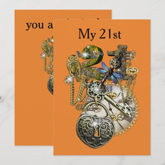 21ste Steampunk Birthday Kaart (Voorkant / Achterkant)