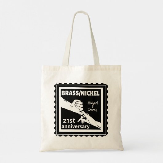 21ste trouwdag messing nikkel traditioneel tote bag (Achterkant)