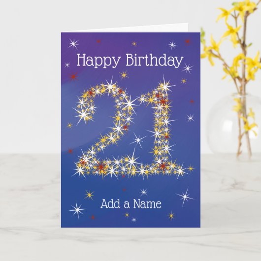 21ste verjaardag - 21 jaar in Star-getallen - blau Kaart (Gele Bloem)