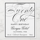 21ste verjaardag 21 wijnetiket wijn etiket (Enkel label)