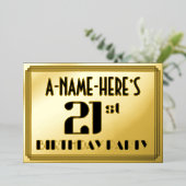 21ste verjaardag: Art Deco Kijk "21" en naam Folie Uitnodiging (Staand Voorkant)