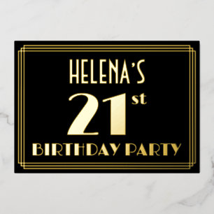 21ste verjaardag: Art Deco Kijk "21", met naam Folie Uitnodiging