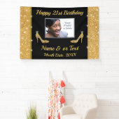 21ste verjaardag banners op maat, zwart en goud (Insitu)