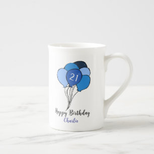 21ste verjaardag blauwe ballonnen porselein kop