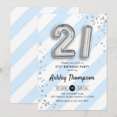 21ste verjaardag - Blauwe strepen en zilveren ball Kaart (Voorkant / Achterkant)