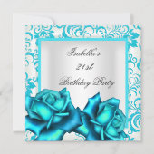 21ste verjaardag Blauwgroen blauw Floral Roos wit Kaart (Voorkant)