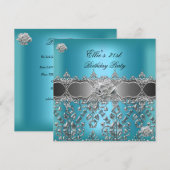 21ste verjaardag Blauwgroen blauwe zilvervlies Kaart (Voorkant / Achterkant)