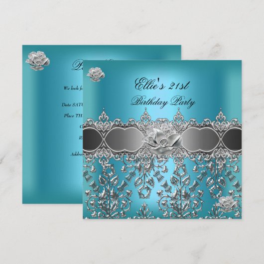 21ste verjaardag Blauwgroen blauwe zilvervlies Kaart (Voorkant / Achterkant)