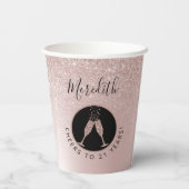 21ste verjaardag Blush Glitter Champagne Toast Papieren Bekers (Achterkant)