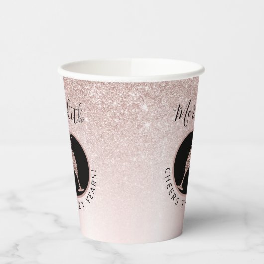 21ste verjaardag Blush Glitter Champagne Toast Papieren Bekers (Links)
