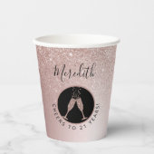 21ste verjaardag Blush Glitter Champagne Toast Papieren Bekers (Voorkant)