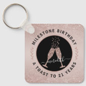 21ste verjaardag Blush Glitter Champagne Toast Sleutelhanger (Voorkant)