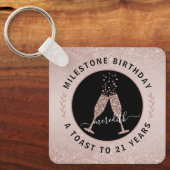 21ste verjaardag Blush Glitter Champagne Toast Sleutelhanger (Voorkant)