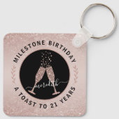 21ste verjaardag Blush Glitter Champagne Toast Sleutelhanger (Achterkant)