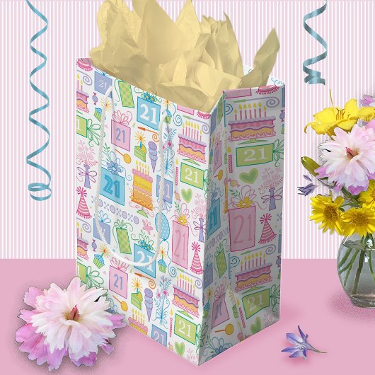 21ste verjaardag Cadeaus van de pastroze roze roze Medium Cadeauzakje