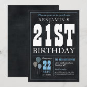 21ste verjaardag Chalkboard Blue Balloon Roche Kaart (Voorkant / Achterkant)