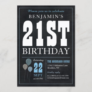 21ste verjaardag Chalkboard Blue Balloon Roche Kaart