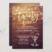 21ste verjaardag Champagne Glasses Hout Kaart (Voorkant / Achterkant)