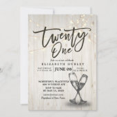 21ste verjaardag Champagne Glasses Hout Kaart (Voorkant)