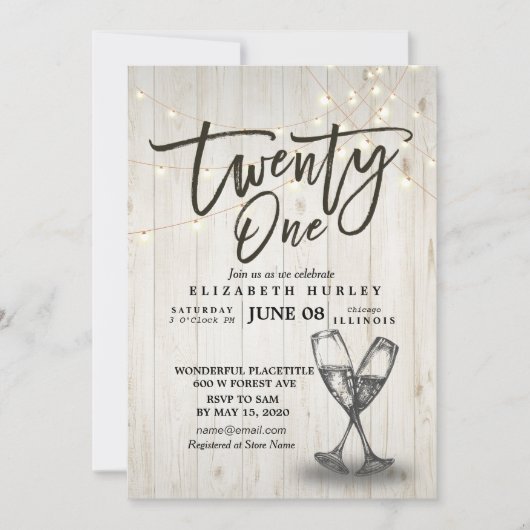 21ste verjaardag Champagne Glasses Hout Kaart (Voorkant)