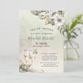 21ste verjaardag Champagne Toast White Sage Floral Kaart (Staand voorkant)
