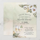 21ste verjaardag Champagne Toast White Sage Floral Kaart (Voorkant / Achterkant)