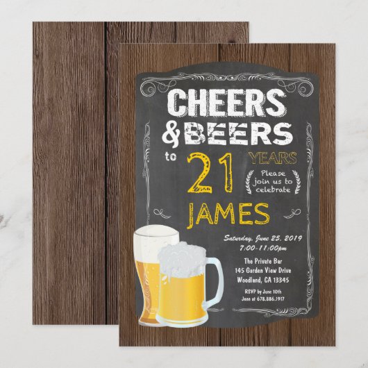 21ste verjaardag, Cheers tot 21 jaar bierfeest Kaart (Voorkant / Achterkant)