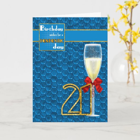 21ste Verjaardag - de Geometrische Kaart Champagne (Gele Bloem)