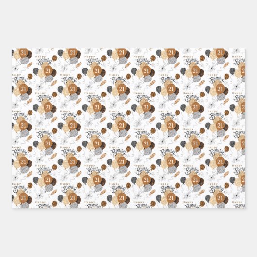 21ste verjaardag Dierenballonnen Inpakpapier Vel (Voorkant)