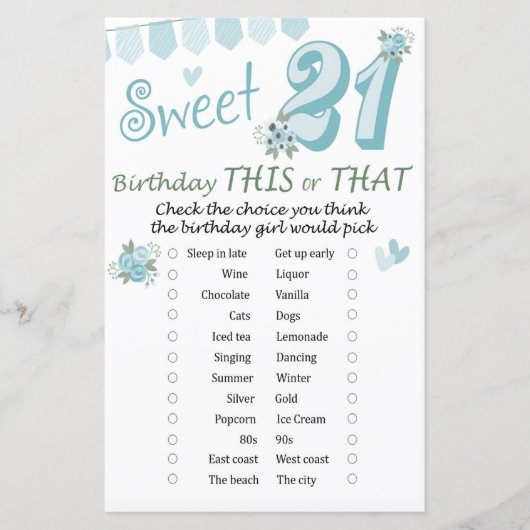 21ste verjaardag Dit of dat spel (Voorkant)