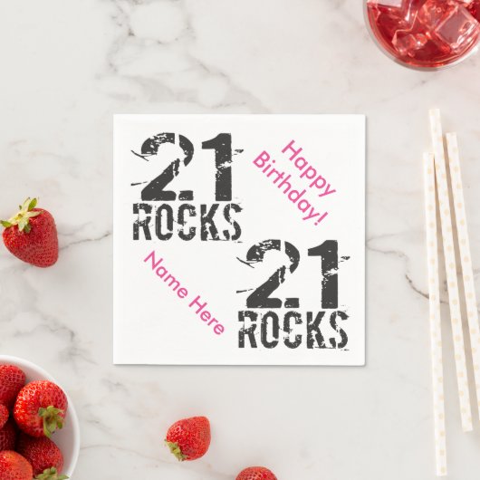 21ste verjaardag Eigen naam PINK 21 Rocks Servetten (Insitu)