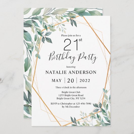 21ste verjaardag Elegant Eucalyptus Greenery en Go Kaart (Voorkant / Achterkant)