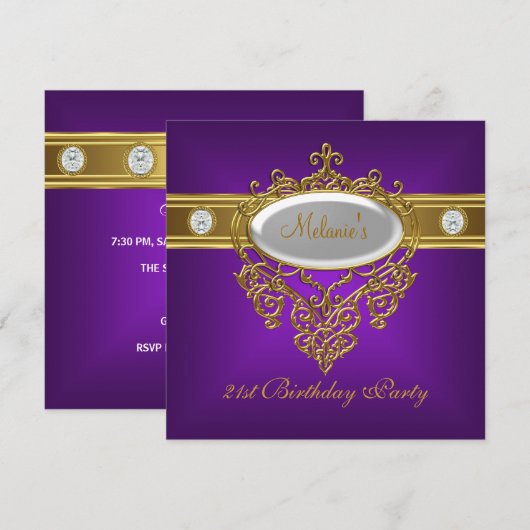 21ste verjaardag Elegant Paars Lace White Gold Kaart (Voorkant / Achterkant)