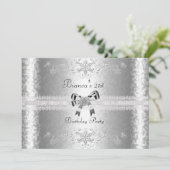21ste verjaardag Elegant Silver White Floral Kaart (Staand voorkant)