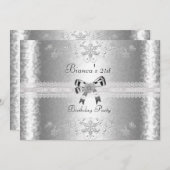 21ste verjaardag Elegant Silver White Floral Kaart (Voorkant / Achterkant)