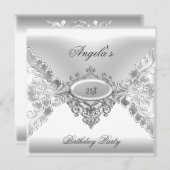21ste verjaardag Elegant Silver White Jewel Kaart (Voorkant / Achterkant)