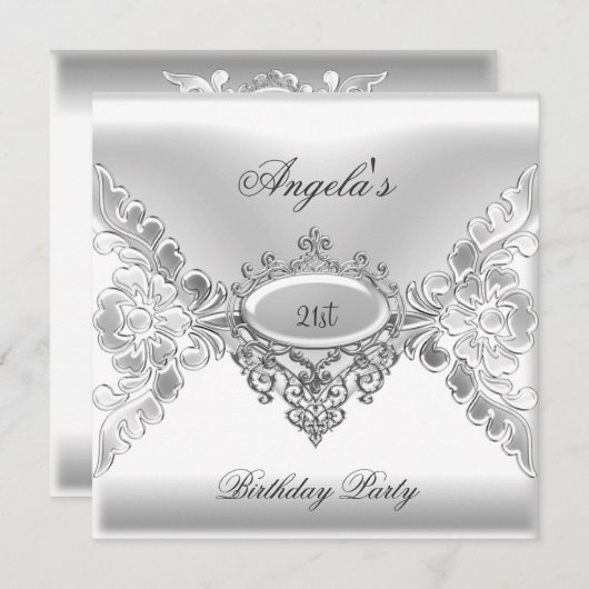 21ste verjaardag Elegant Silver White Jewel Kaart (Voorkant / Achterkant)